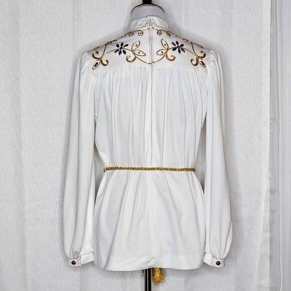Vintage Caron Chicago Metallic Embroidery Stone Accents Pullover White Blouse - Picture 5 of 16